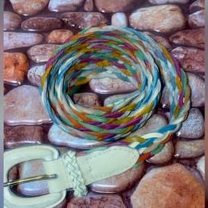 Multi color leather split/ braided belt (Large)